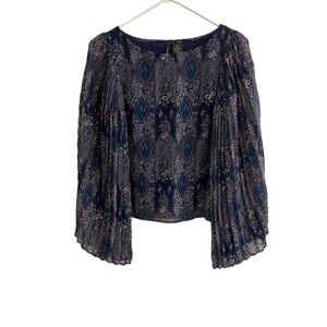 Fire Los Angeles Boho Top Women XS Accordian Flared Sleeve Paisley Sheer Lined